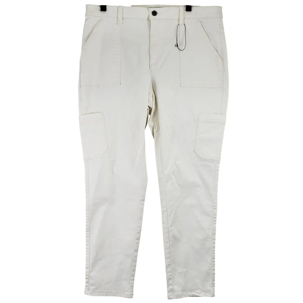 Banana Republic Sloan Pants Women 14 Off-White Stretch Chino Cargo Utility